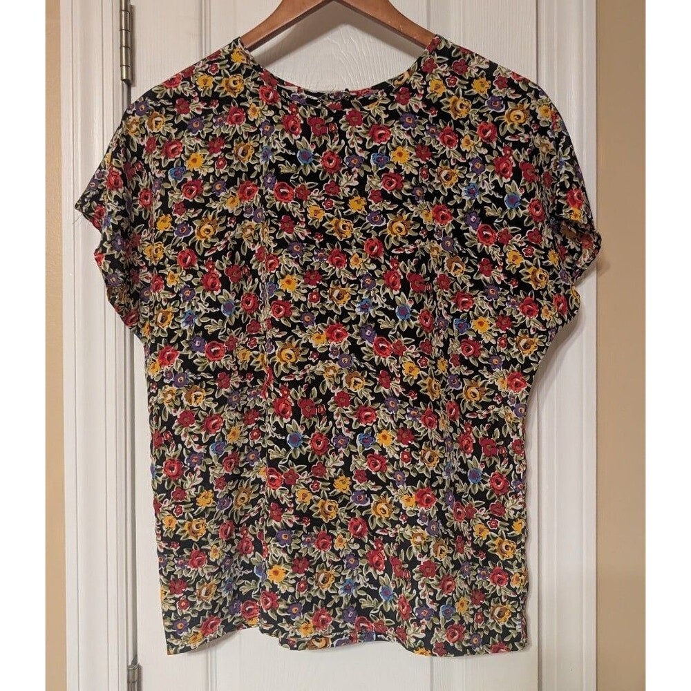 Vintage 90s Ditsy Floral Short Sleeve Colorful Floral Print Cottagecore Grandma
